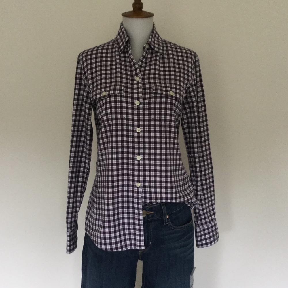 Banana Republic Soft Wash Navy Plaid Button Front Shirt Size XS